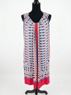 dressbarn Geometric Shift Dress in Red, Blue & White